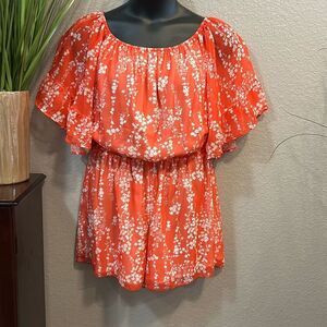 #191 Boutique, floral chiffon, short sleeve short romper size XL